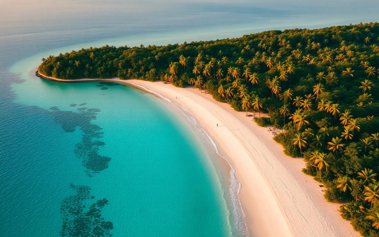 Aerial view of Radhanagar Beach Havelock Andaman with turquoise water and white sand