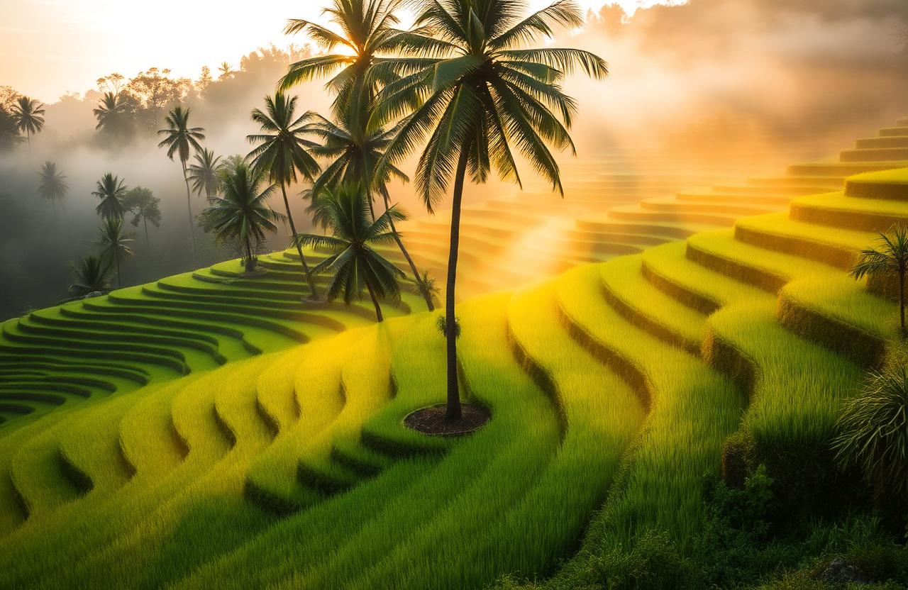 Tegallalang rice terraces Ubud Bali at golden hour