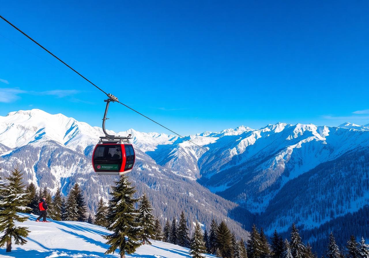 Gulmarg Kashmir gondola cable car ascending snow covered mountains