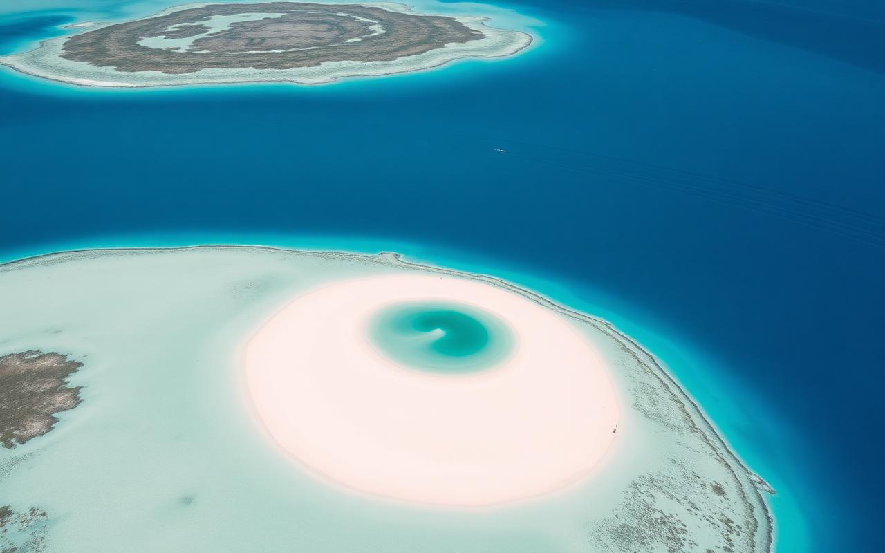 Aerial view of Bangaram Atoll Lakshadweep with turquoise lagoons and white sand