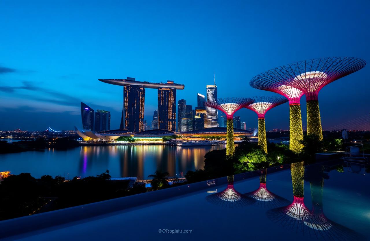 Marina Bay Sands Singapore skyline at blue hour