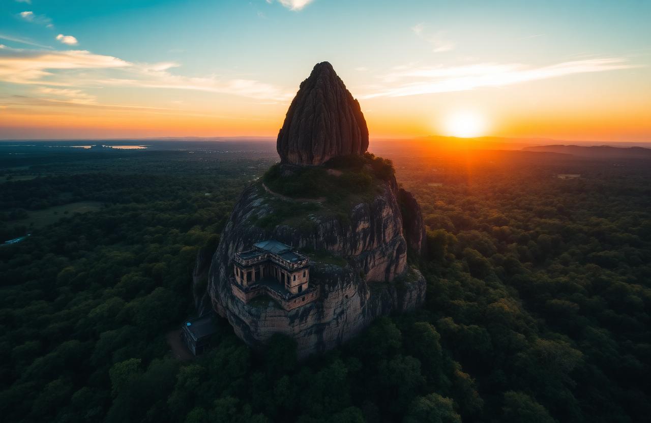 Sigiriya rock fortress Sri Lanka aerial sunrise