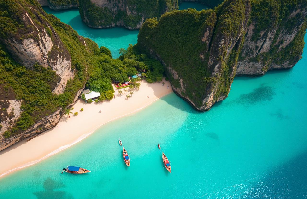 Phi Phi Islands aerial view turquoise lagoon